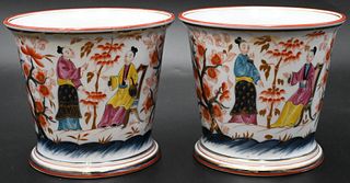 Pair of Bayeux Porcelain Chinoiserie Cachepots