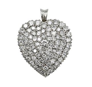 14K White Gold and Diamond Heart Shaped Pendant