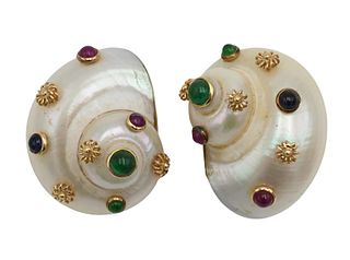 Pair of MAZ 14K Yellow Gold Shell Ear Clips