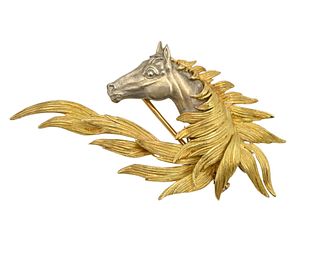 Hermes 18K Yellow and White Gold Horse Brooch