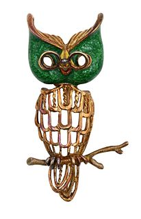 14K Yellow Gold Brooch in Form of Owl