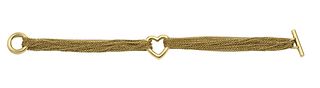 Tiffany and Company 18K Yellow Gold Multi Strand Mesh Heart Toggle Bracelet