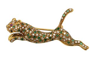 18K Yellow Gold Brooch in Form of a Leopard