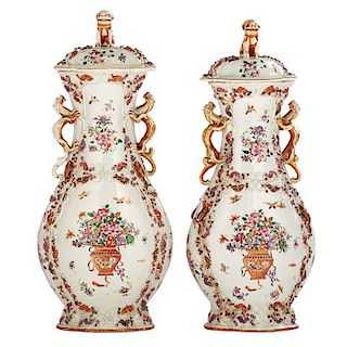 PAIR OF CHINESE PORCELAIN URNS