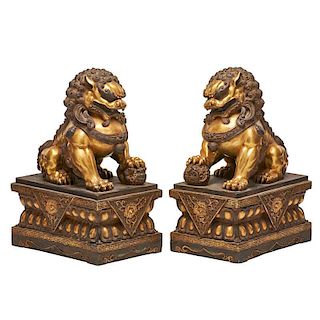 PAIR OF CHINESE GILT BRONZE LIONS