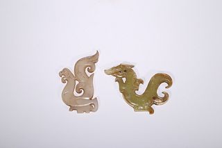 Two Jade Dragon and Phoenix Pendants