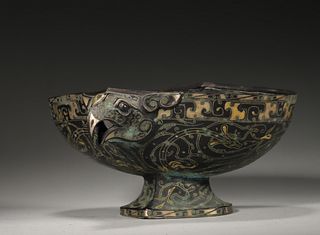 A Gold and Silver Inlaying Bronze Stem Bowl