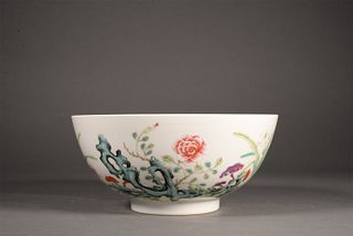 A Famille Rose Flower and Stone Bowl