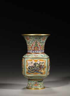 A Landscape Patterned Copper Enamel Vase