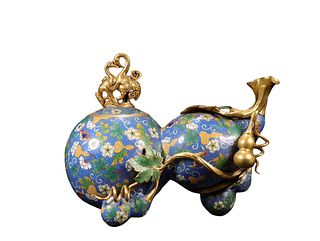 A Qianlong Period?? Gilt-Bronze Cloisonne Enamel Gourd Shape Incense Burner Ornament