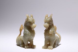 A Pair of Jade Kylin Statues