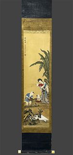 Attributed to Leng Mei, Chinese Painting Ink and Color on Silk Hanging Scroll