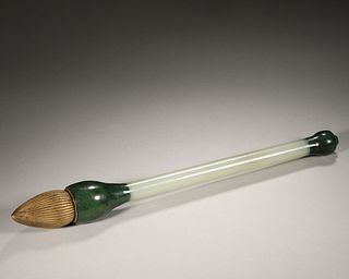 An Inscribed Jade Ink Brush,Qing Dynasty,China