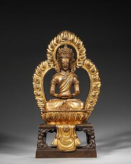 A Gilding Copper Amitabha Buddha Statue,Qing Dynasty,China