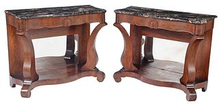 Pair of American Late Classical Mahogany and Marble Top Pier Tables