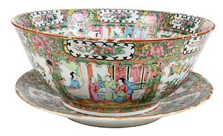 Chinese Rose Medallion Punch Bowl and Tray