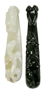 Two Chinese Carved Jade Dragon Belt Hooks