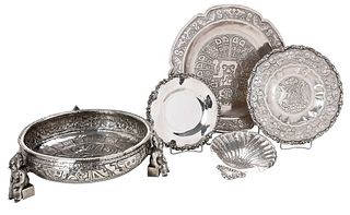 Four Mexican/Peruvian Sterling Table Items and Silver Shell
