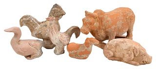 Six Early Chinese Pottery Burial Animal Figures