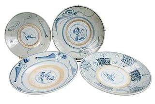 Four Chinese Swatow Blue and White Plates