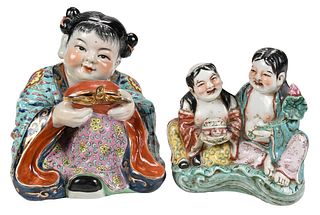 Two Chinese Enameled Porcelain Figural Groups