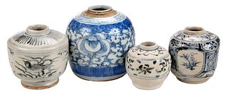 Four Small Chinese Blue and White Jars