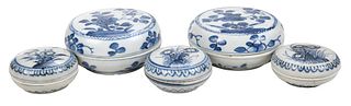 Five Chinese Blue and White Earthenware Cosmetics Boxes