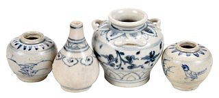 Four Hoian Hoard Vietnamese Blue and White Miniature Vases