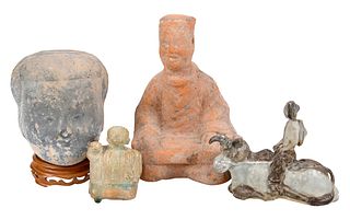 Four Early Chinese Pottery Burial Figures