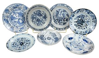 Seven Small Chinese Blue and White Earthenware Plates