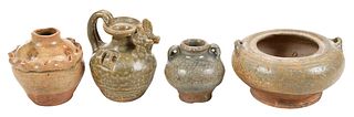 Four Early Asian Glazed Pottery Miniature Vessels