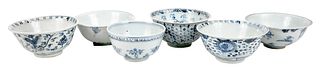 Six Chinese Blue and White Earthenware Bowls