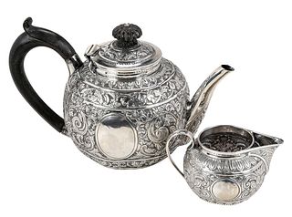 Individual Silver Teapot and Creamer