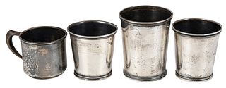 Three Southern Coin Silver Julep Cups and Sterling Child's Mug