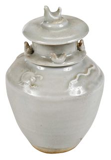 Chinese Celadon Glazed Earthenware Lidded Jarlet