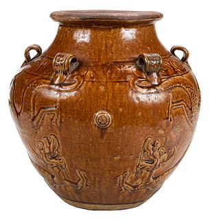 Southeast Asian Brown Glaze Dragon Pot