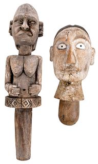 Two Sumba Carved Figural Wood Roof Finials