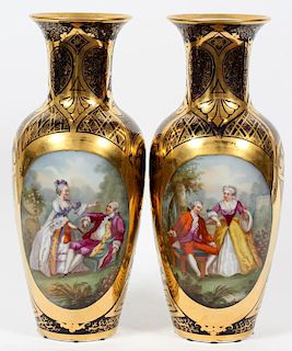 FRENCH GILT AND PAINTED PORCELAIN VASES 19TH.C.