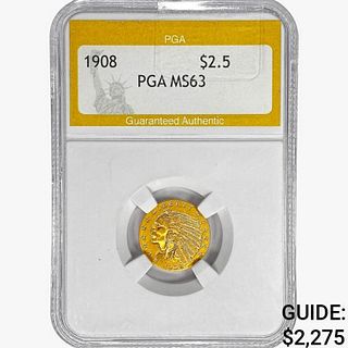 1908 $2.50 Gold Quarter Eagle PGA MS63 