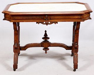 CARVED WALNUT MARBLE TOP PARLOR TABLE CIRCA 1850