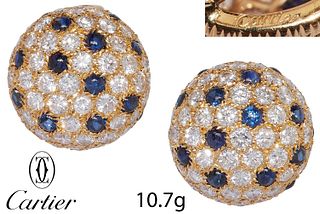 CARTIER, BEAUTIFUL PAIR OF DIAMOND AND SAPPHIRE DOMED EARRINGS