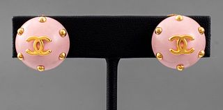 Chanel Runway Gold-Tone Pink Resin Clip Earrings