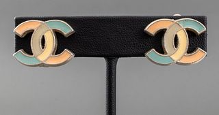 Chanel Runway Silver-Tone Pastel Enamel Earrings