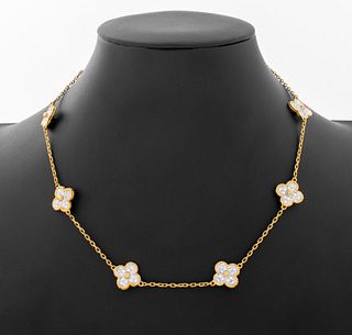 18K Gold & Diamond Alhambra Style Necklace