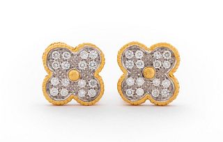 18K Gold Diamond Alhambra Style Earrings