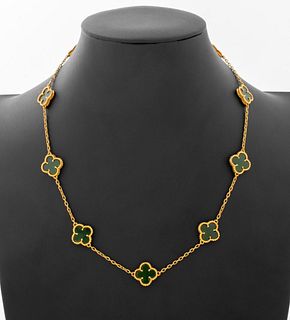 18K Green Chalcedony Alhambra Style Necklace