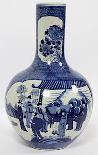 CHINESE BLUE FIELD W/ FIGURES PORCELAIN VASE