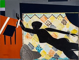 Romare Bearden (American, 1911-1988) Collage And Mixed Media on Masonite, 1971, "Enchanted Woman", H 8.25" W 11"