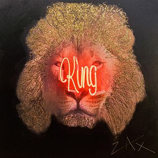 E.M.  ZAX- Mixed media one of a kind original on canvas with neon light and glitter "King"