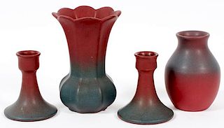 VAN BRIGGLE POTTERY VASES AND CANDLESTICKS